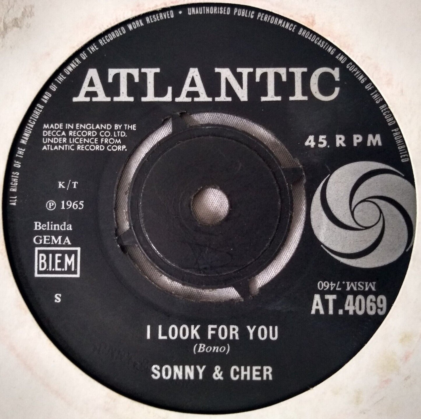 Sonny & Cher – What Now My Love (Atlantic 1965) 7” vinyl single VG/-