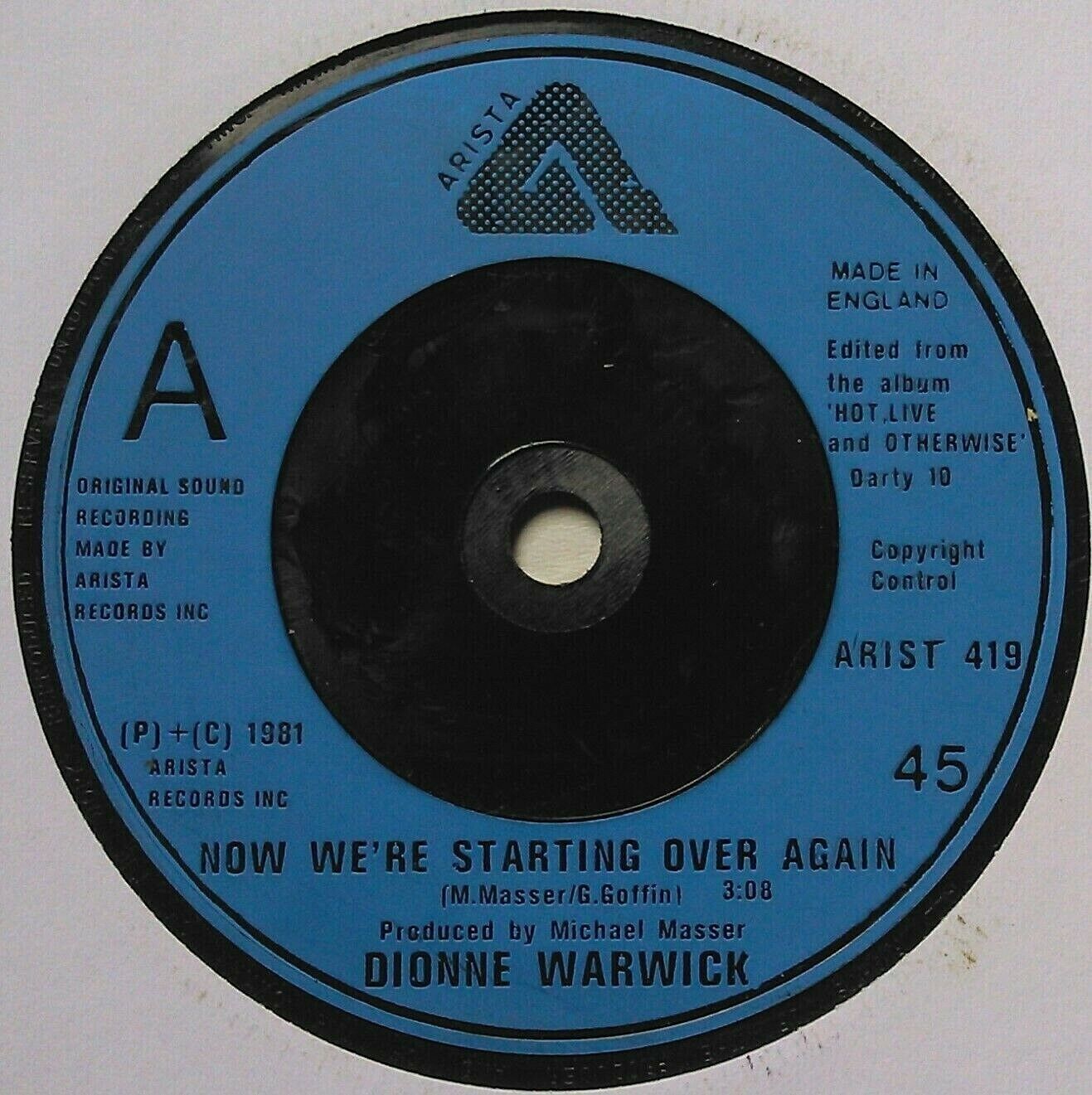 Dionne Warwick - Now We're Starting Over Again (1981) 7" vinyl single VG/-