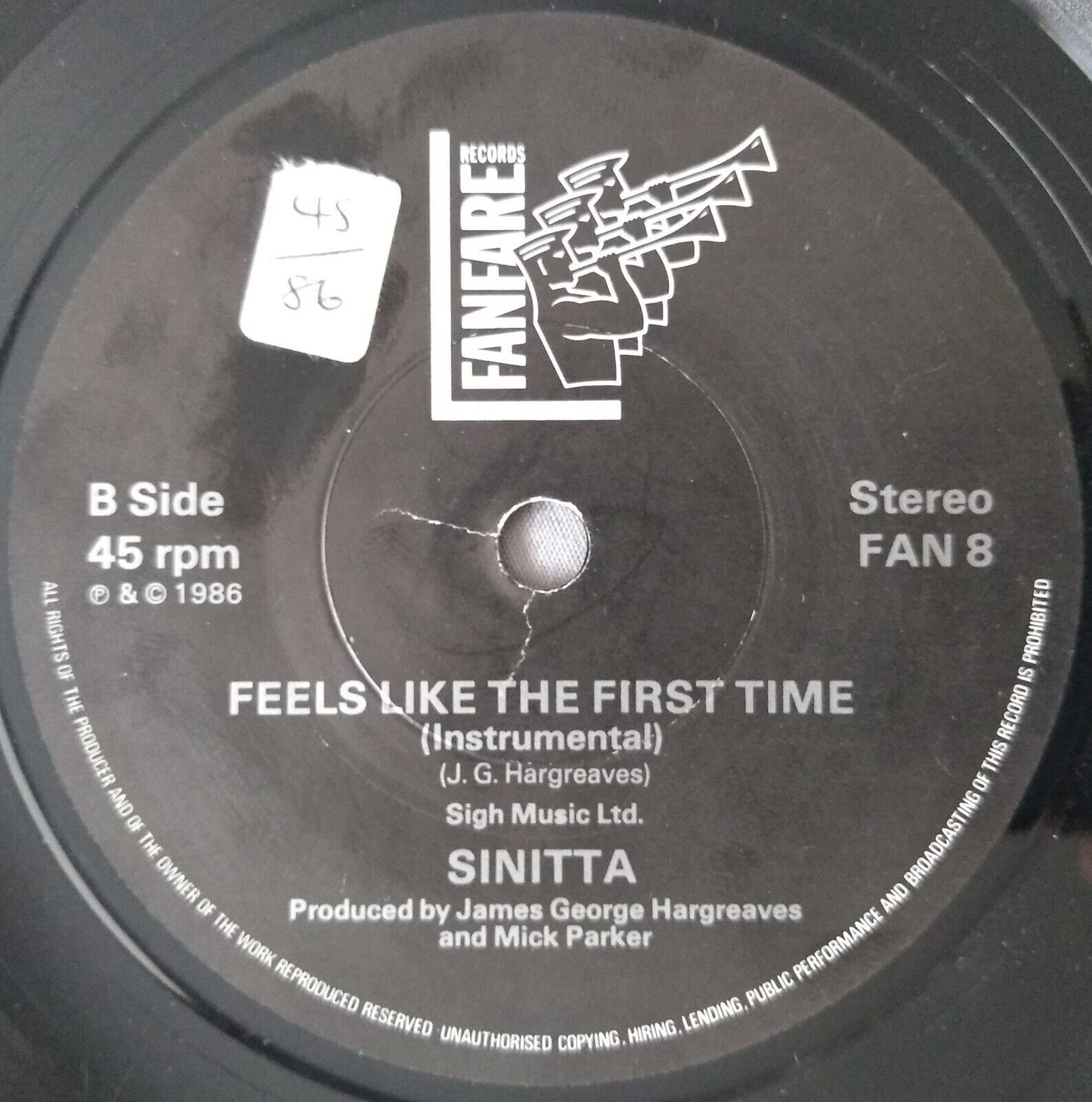 Sinitta - Feels Like The First Time (Fanfare 1986) 7" vinyl single VG/-