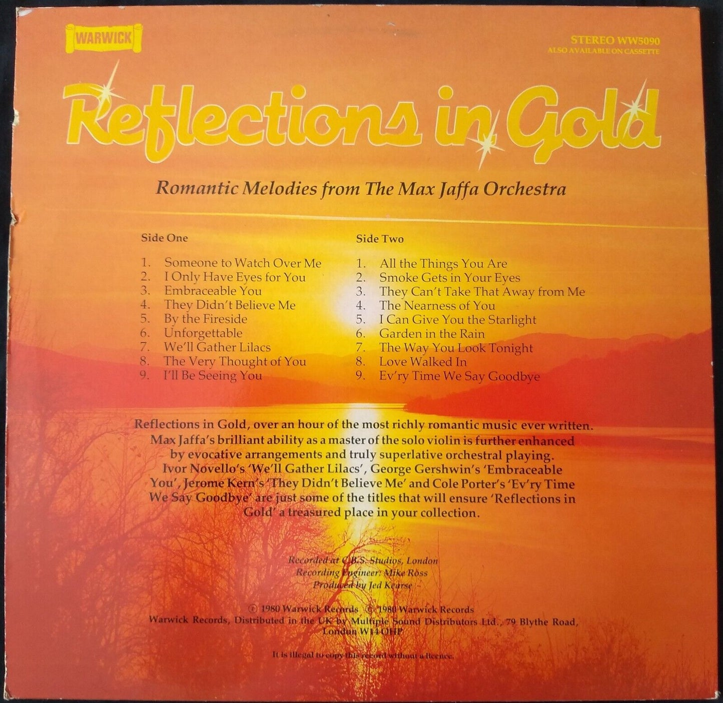 Max Jaffa Orchestra - Reflections In Gold (Warwick 1980) 12" vinyl LP VG/VG