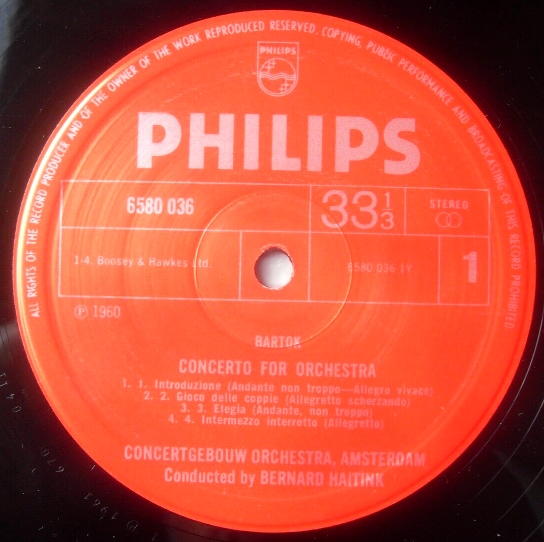 Bartok, Haitink - Concerto For Orchestra (Philips 1971) 12" vinyl LP VG/VG