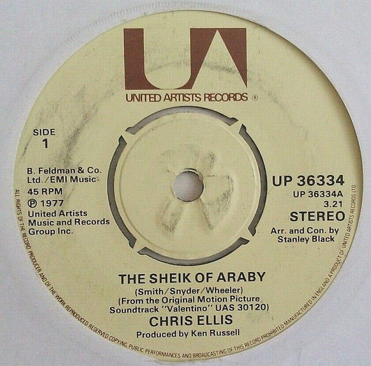 Chris Ellis - The Sheik Of Araby (UA, 1977) 7" vinyl single VG/-