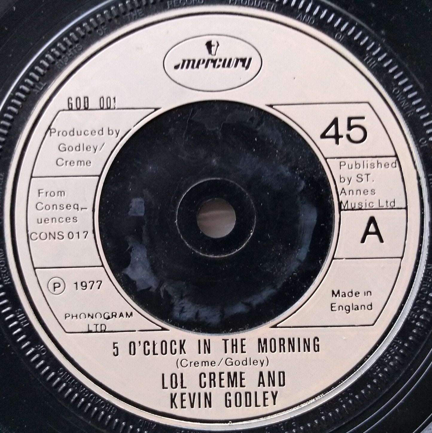 Lol Creme & Kevin Godley - 5 O'clock in The Morning (1977) 7" vinyl single VG/-