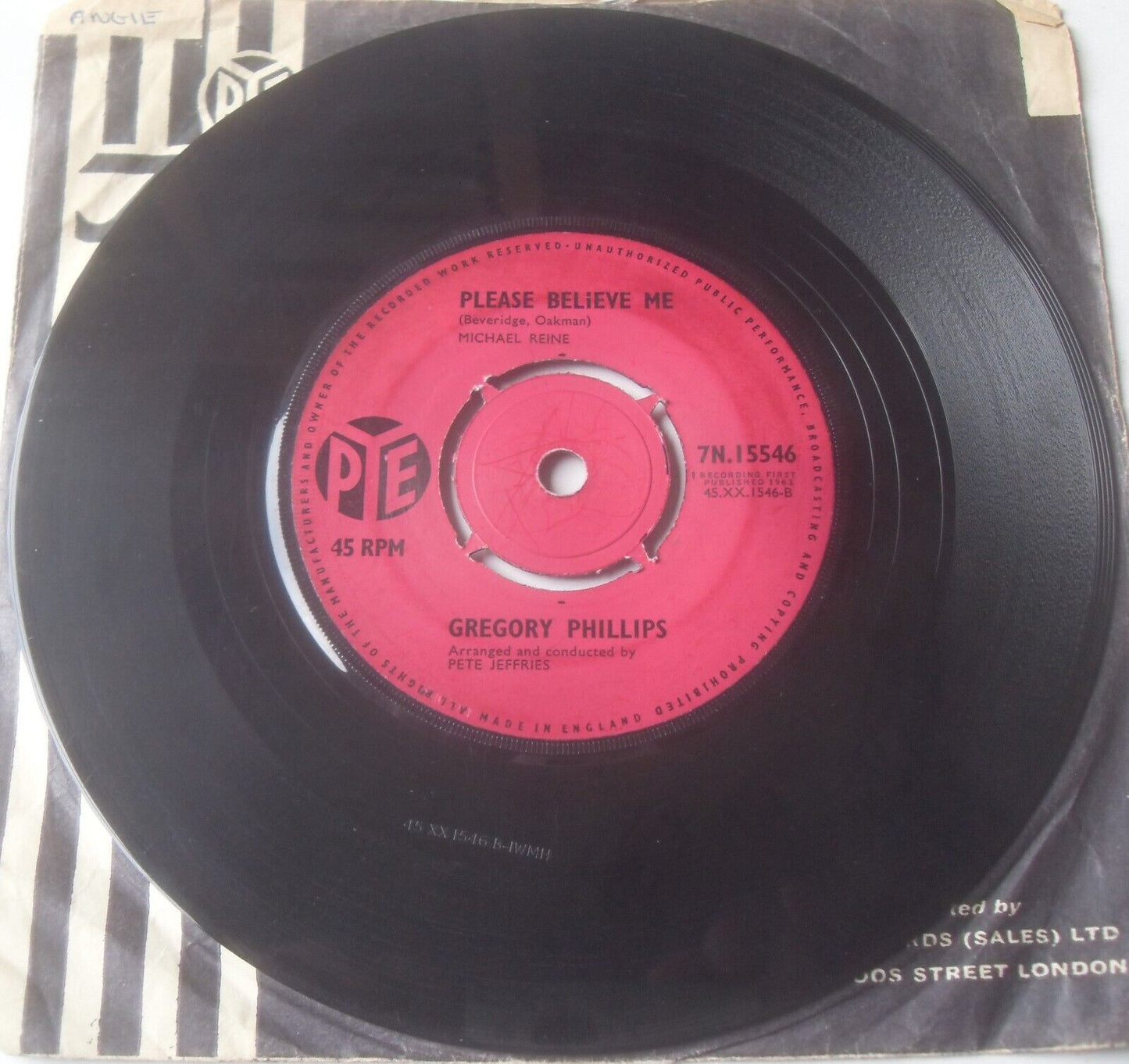 Gregory Phillips – Angie (Pye, 1963) 7" vinyl single VG/- Jimmy Page