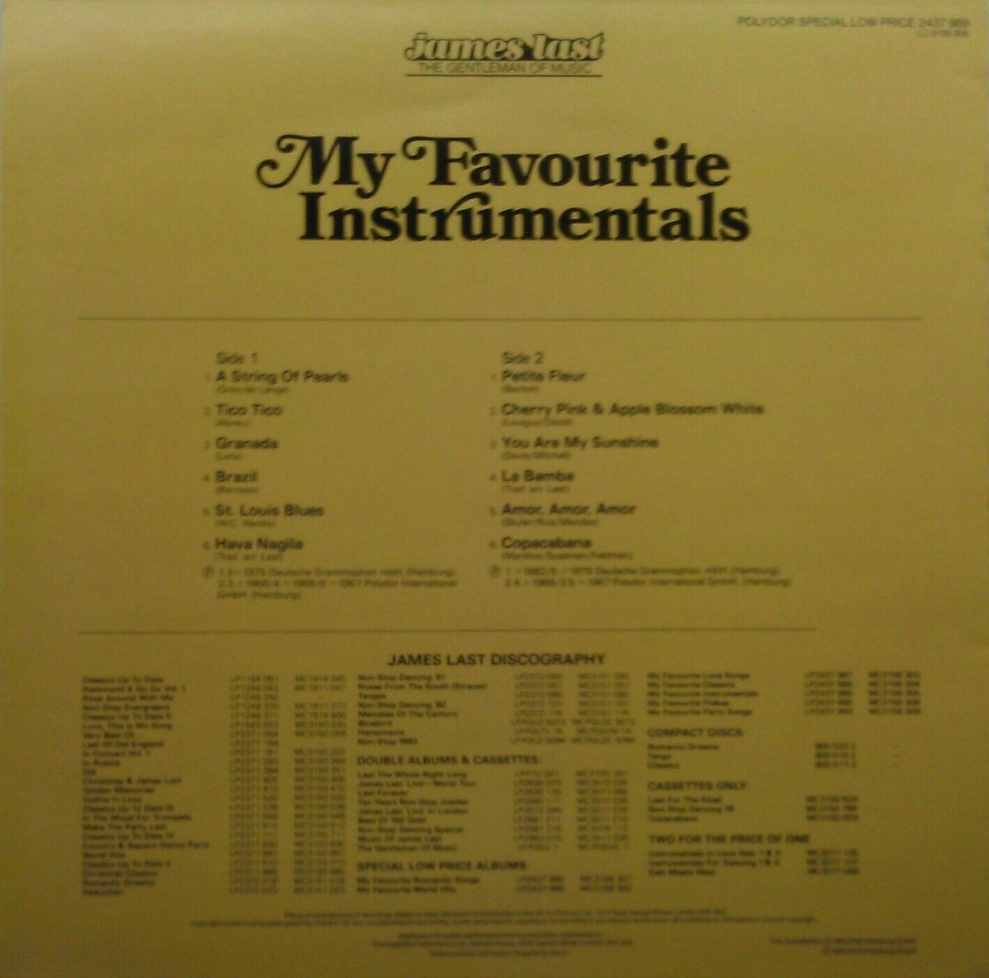 James Last – My Favourite Instrumentals (Polydor, 1983) 12" vinyl LP VG/VG