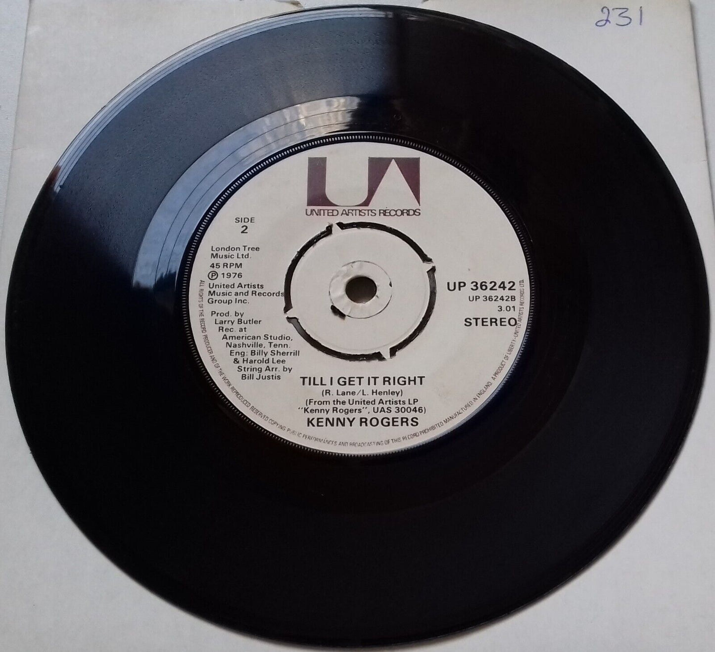 Kenny Rogers - Lucille (UA 1976) 7" vinyl single VG/-