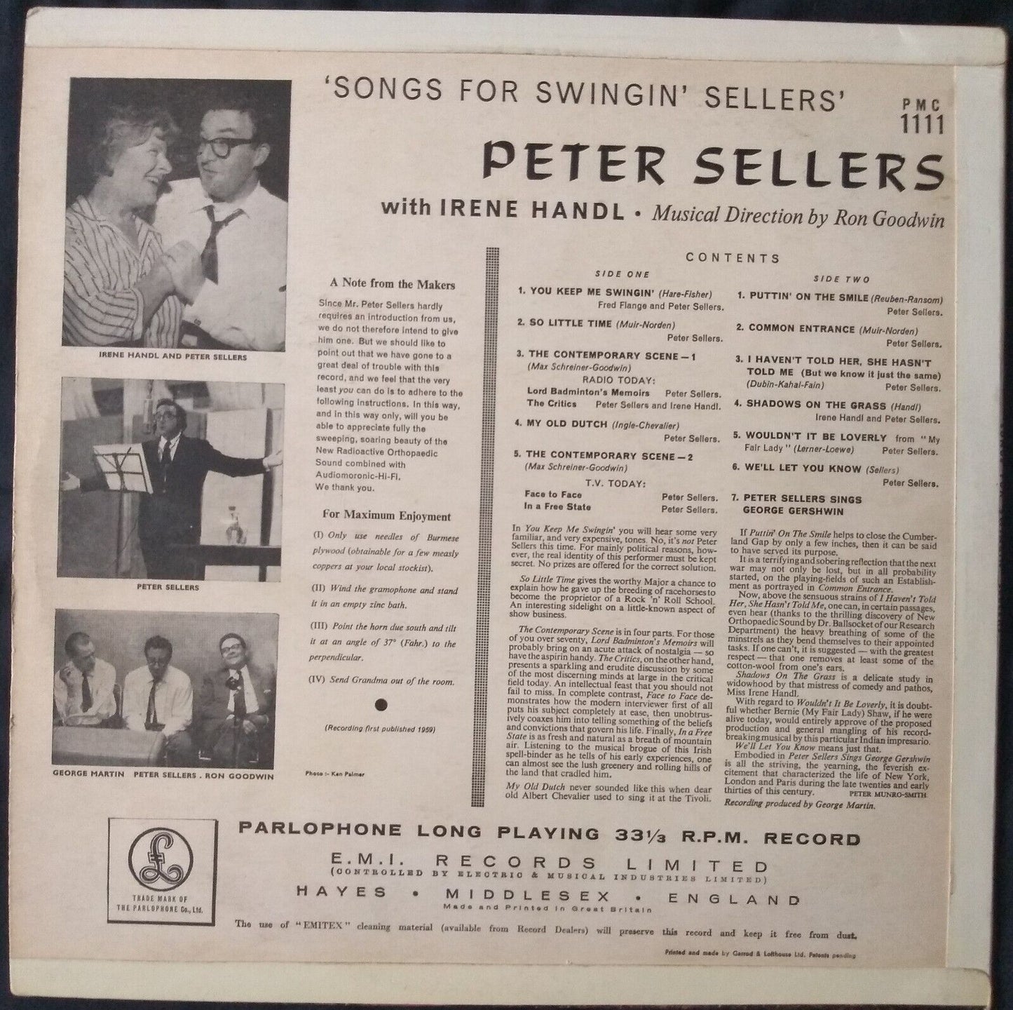 Peter Sellers - Songs For Swingin' Sellers (Parlophone 1959) 12" vinyl LP VG/VG