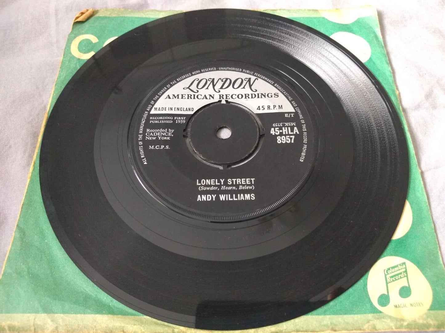 Andy Williams – Lonely Street (London 1959) 7” vinyl single VG/-