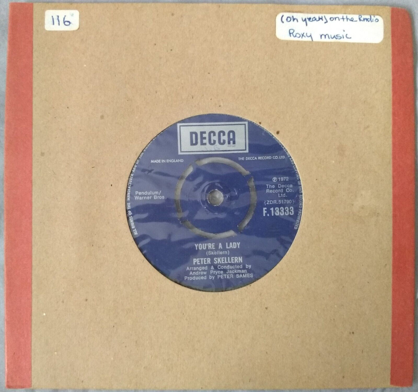 Peter Skellern - You're A Lady (Decca 1972) 7" single VG/-