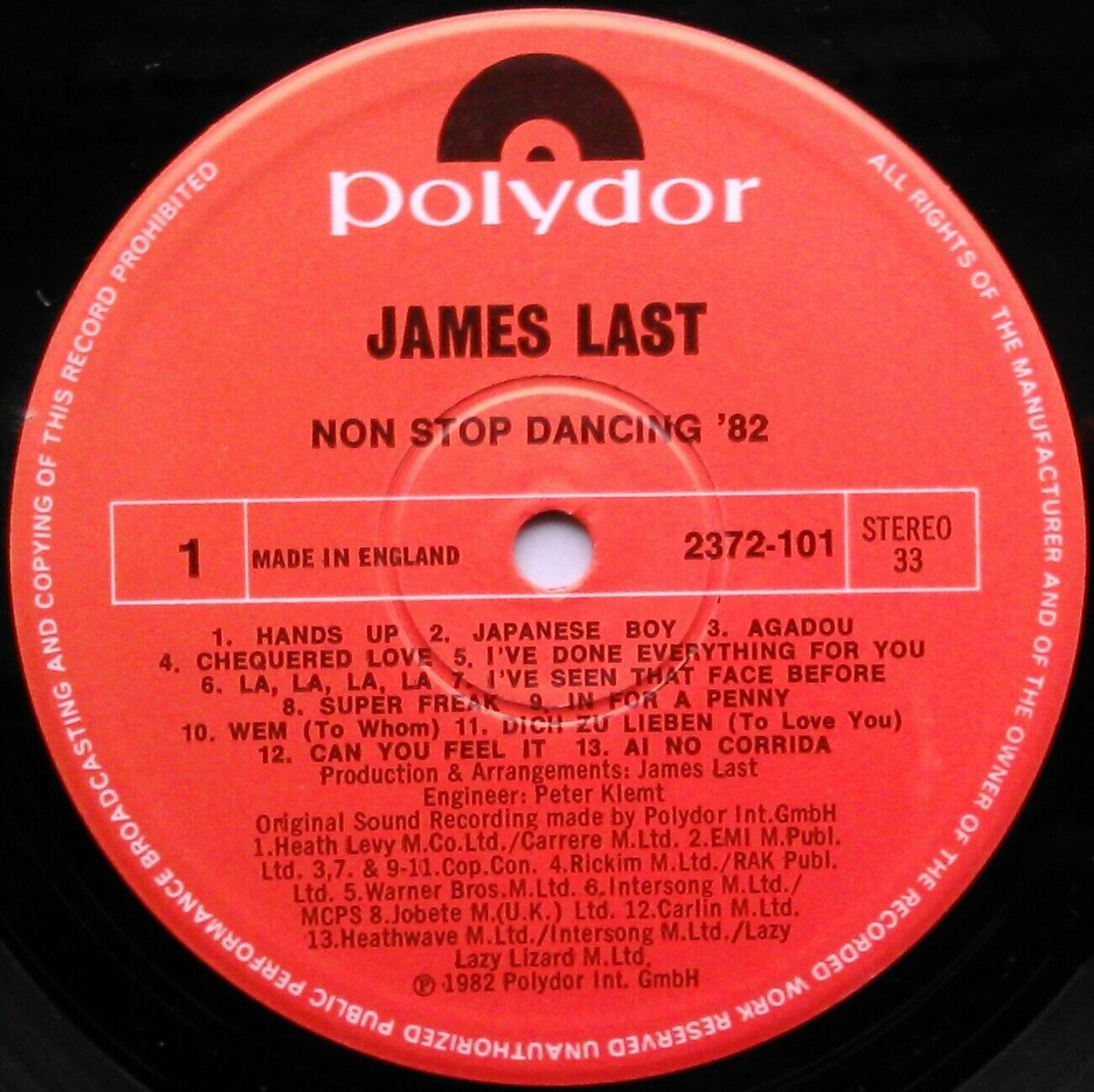 James Last – Non Stop Dancing '82 - Hits Around The World 12" vinyl LP VG/VG