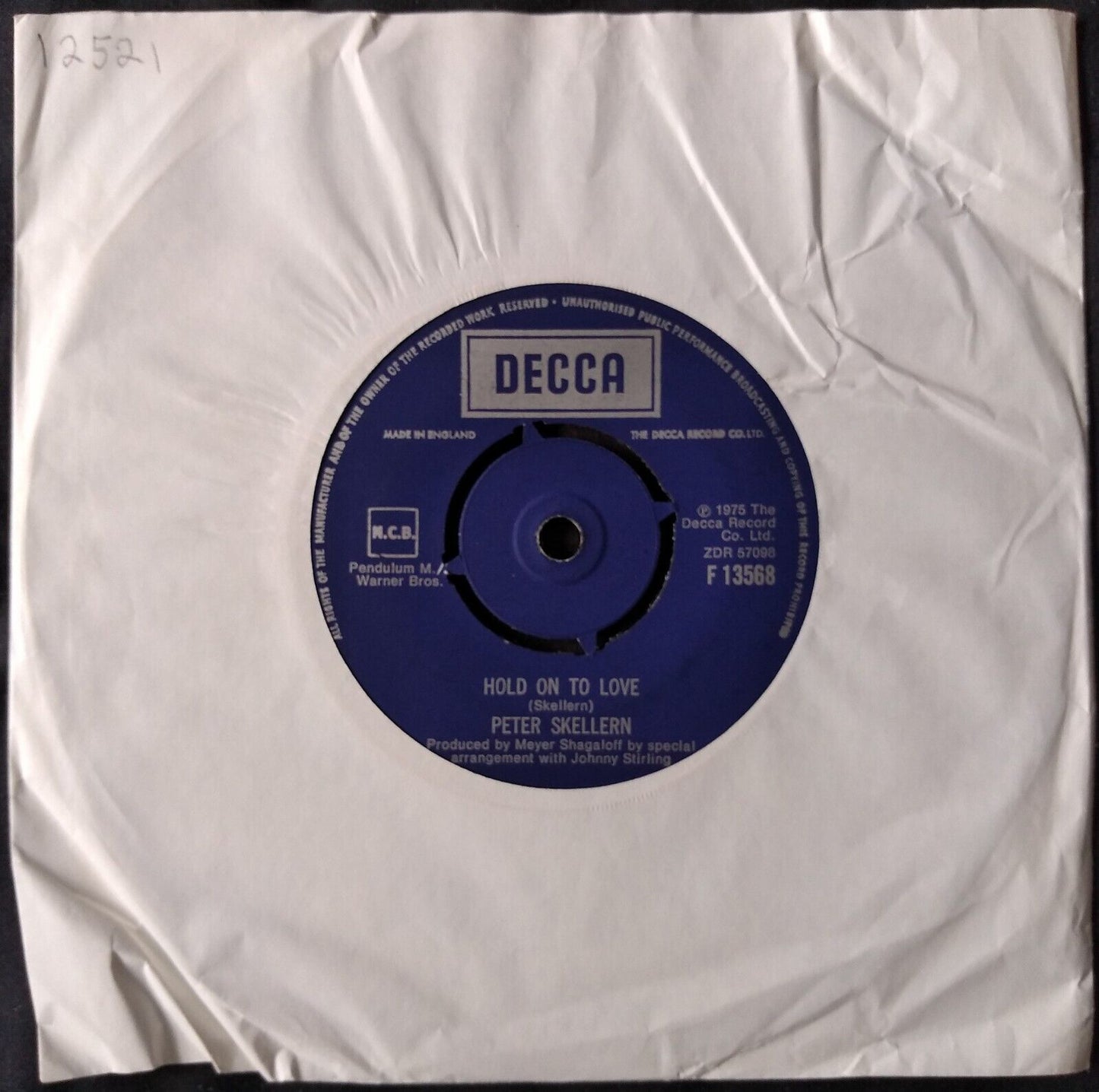 Peter Skellern - Hold On To Love (Decca 1975) 7" vinyl single VG/-