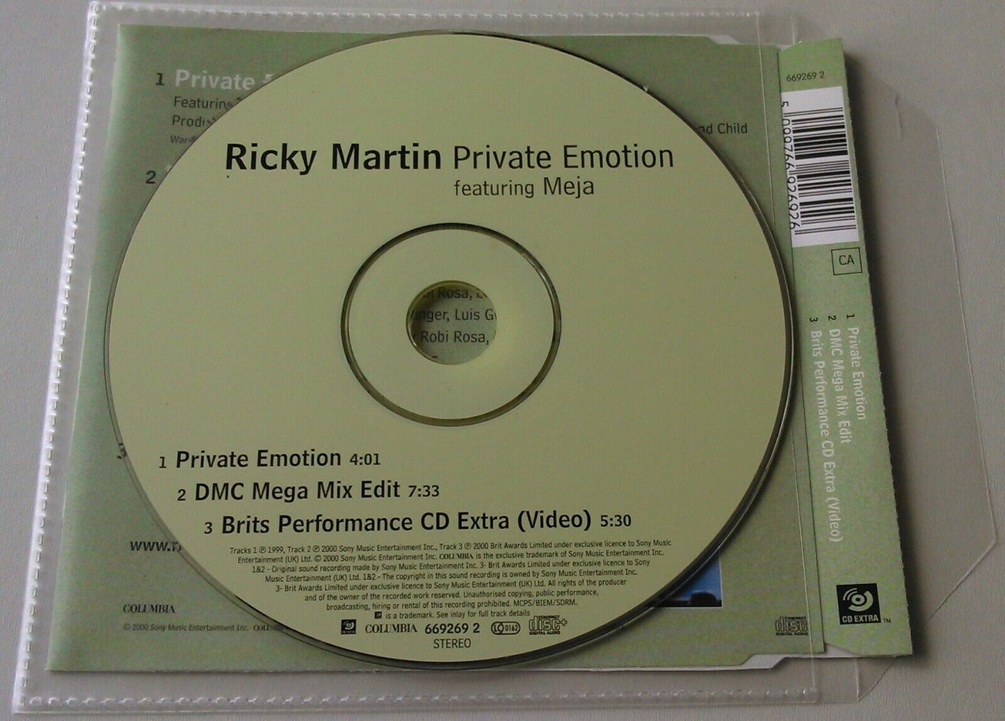 Ricky Martin – Private Emotion (2000) CD single *no case - plastic wallet*