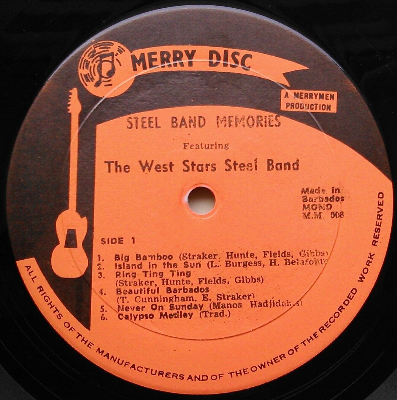 West Stars Steel Band – Steel Band Memories 12" vinyl LP VG/VG Barbados