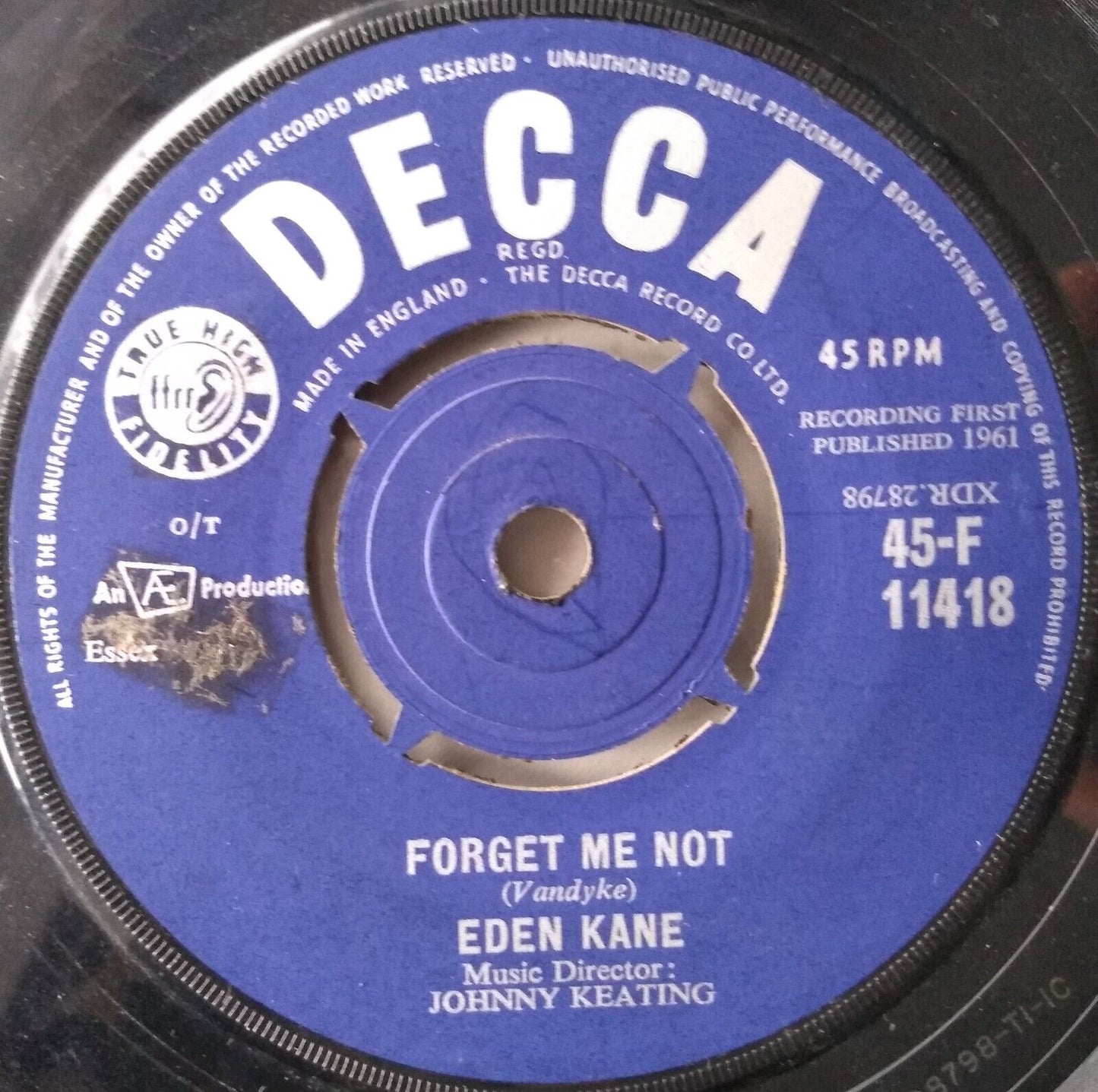 Eden Kane - Forget Me Not (Decca 1961) 7" vinyl single VG/-