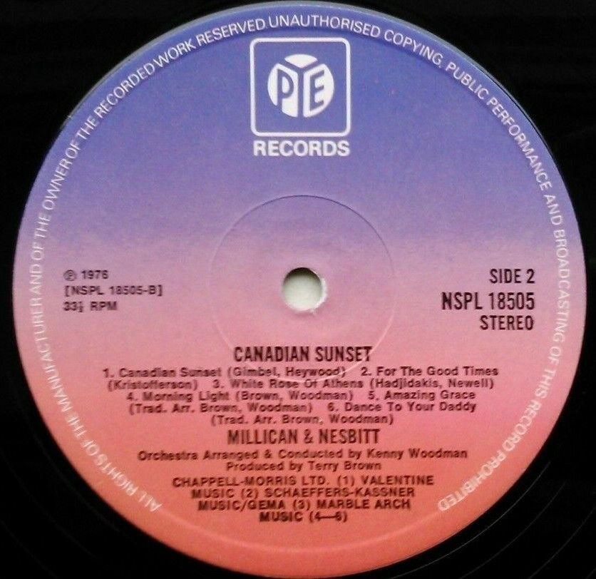 Millican & Nesbitt – Canadian Sunset (Pye, 1976) 12" vinyl LP VG/VG