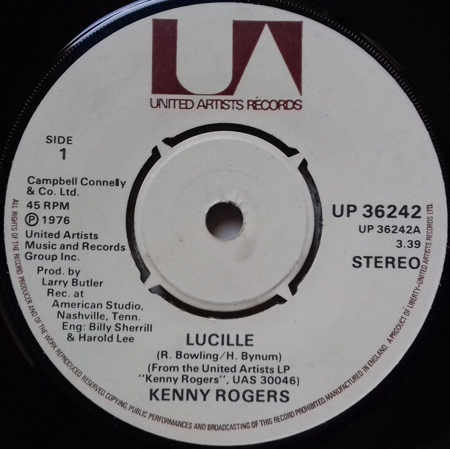 Kenny Rogers - Lucille (UA 1976) 7" vinyl single VG/-