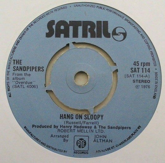 The Sandpipers - Hang On Sloopy (Satril, 1976) 7" vinyl single VG/-