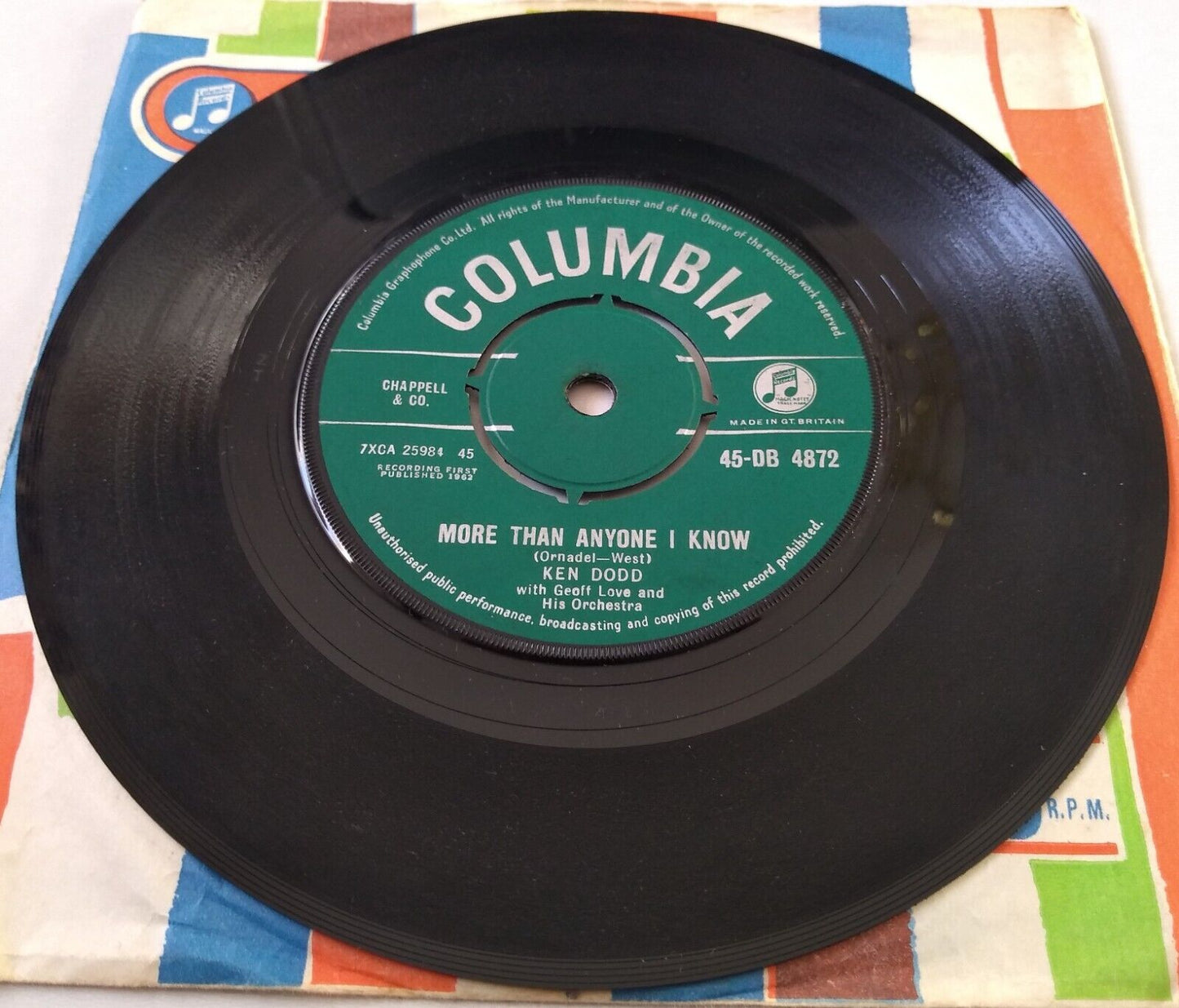 Ken Dodd - Come To Me (Columbia, 1962) 7" vinyl single VG/VG