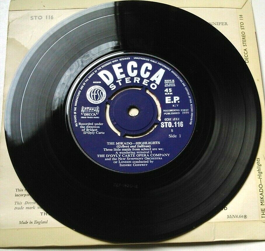 Gilbert And Sullivan - Highlights From The Mikado (Decca, 1960) 7" vinyl EP VG