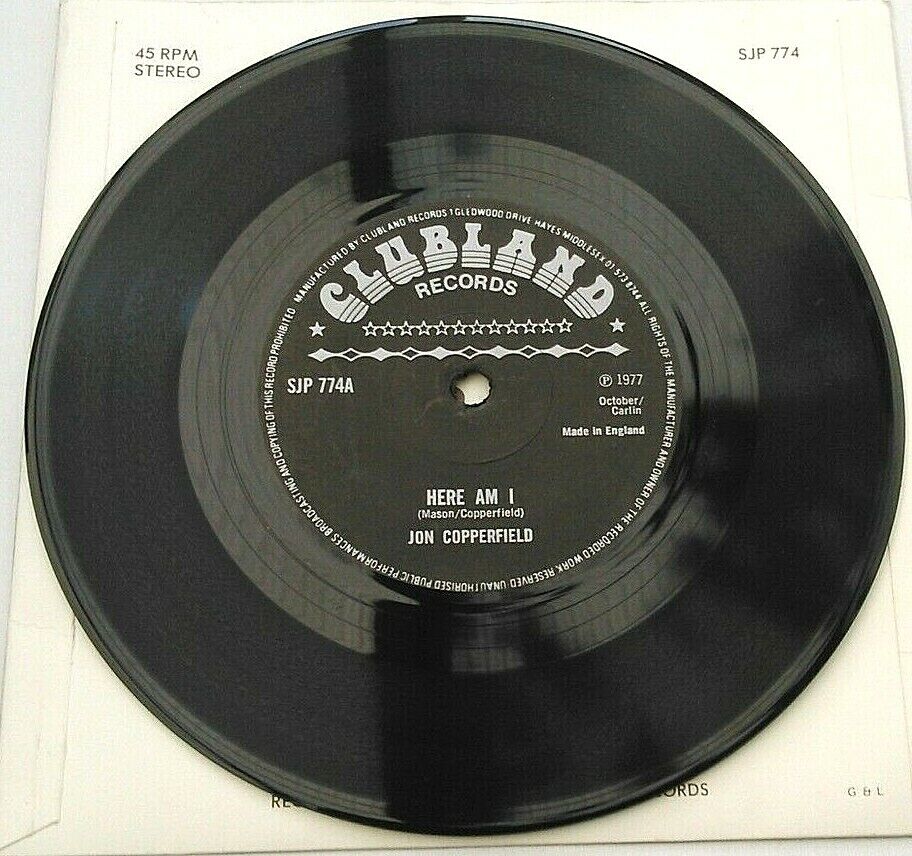 Jon Copperfield - Here Am I (Clubland, 1977) 7" vinyl single VG/VG signed