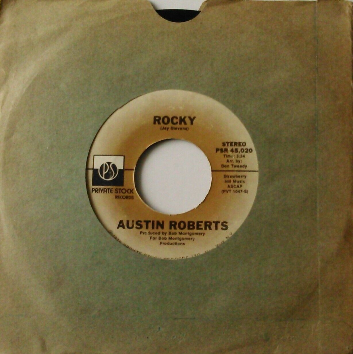 Austin Roberts ‎– Rocky (Private Stock, 1975) 7" vinyl US single VG/VG