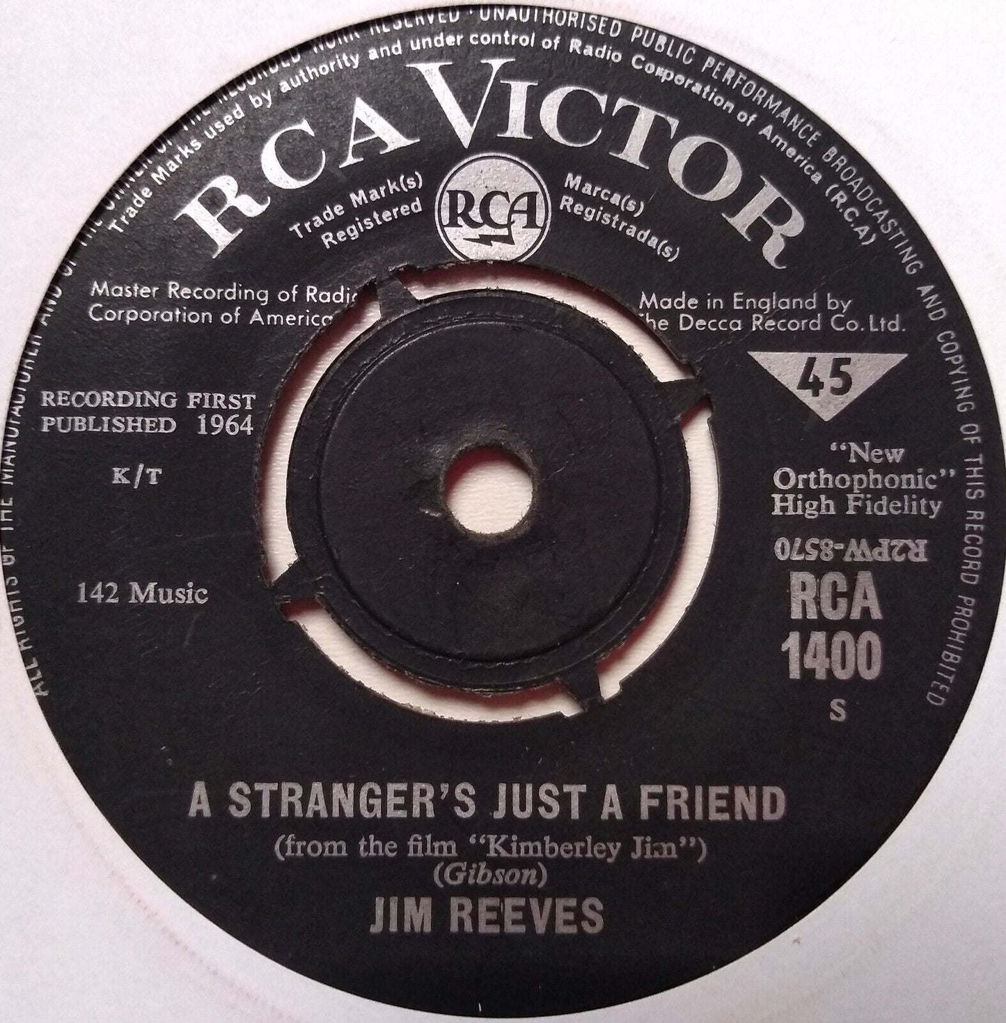 Jim Reeves – I Won't Forget You (RCA, 1964) 7" vinyl single VG/-