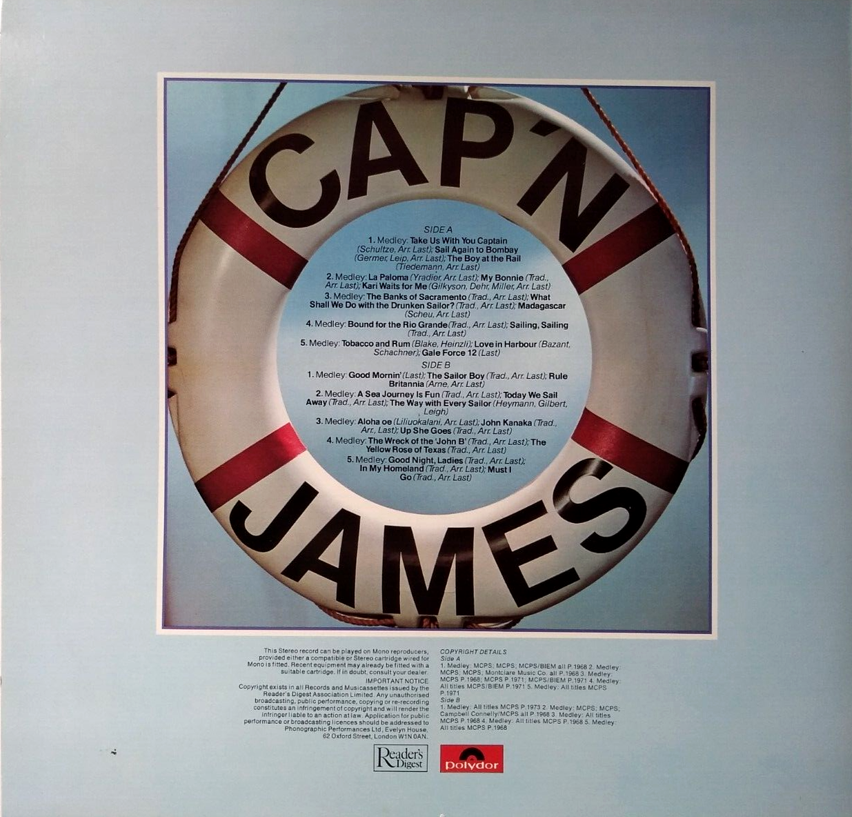 James Last – Cap'n James (Readers Digest) 12" vinyl LP VG/VG