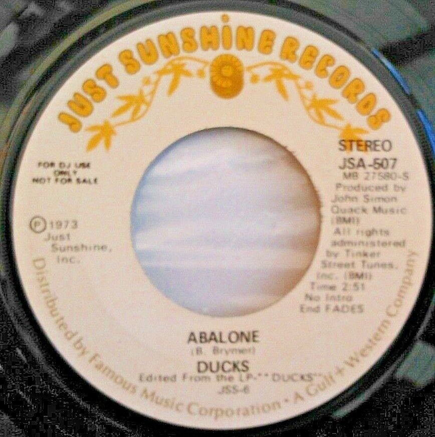 Ducks - Abalone (Just Sunshine, 1973) 7" vinyl single VG/- US promo jukebox