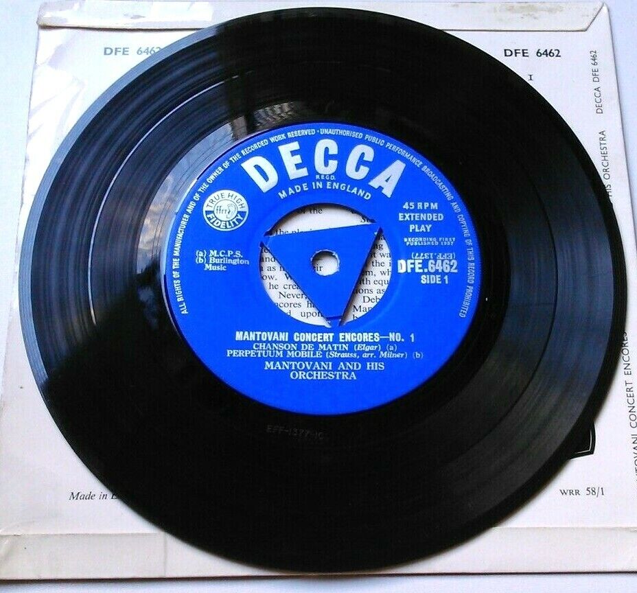 Mantovani And His Orchestra - Concert Encores (Decca,1958) 7" vinyl P/S EP VG/VG