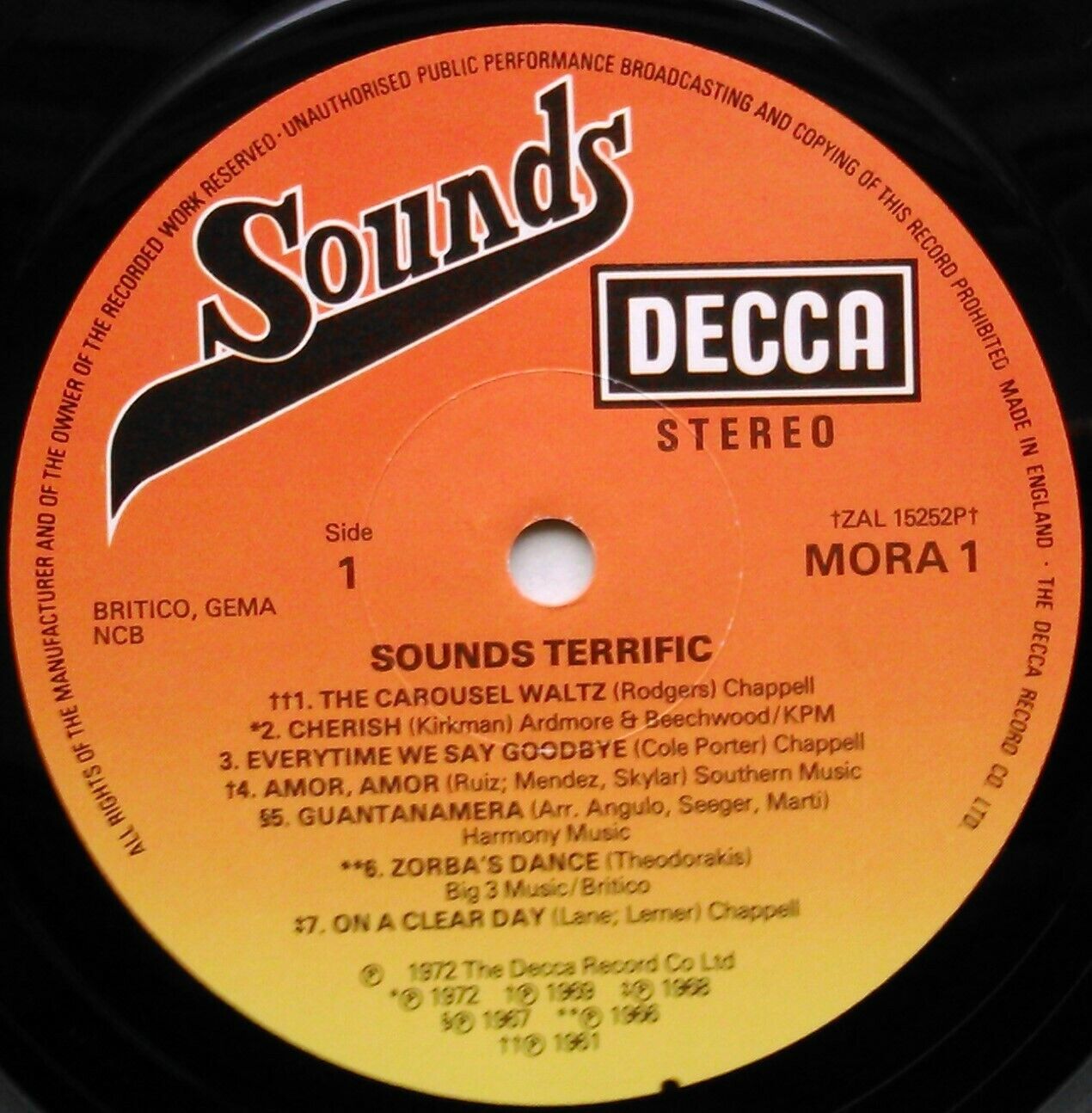 Various – Sounds Terrific (Decca, 1977) 12" vinyl LP VG/VG