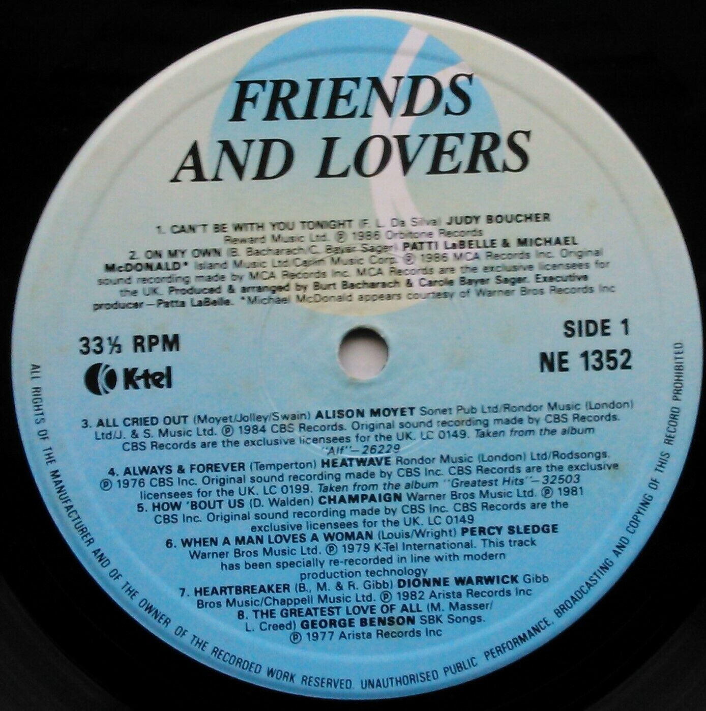 Various – Friends And Lovers (K-Tel, 1987) 12" vinyl LP VG/VG compilation