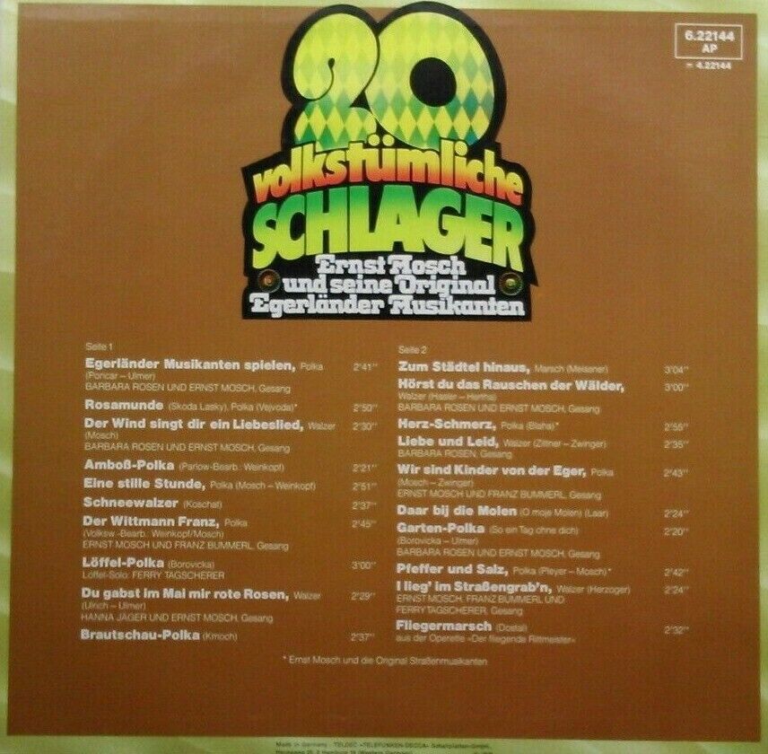 Ernst Mosch - 20 Volkstümliche Schlager (Telefunken, 1975) 12" vinyl LP VG/VG