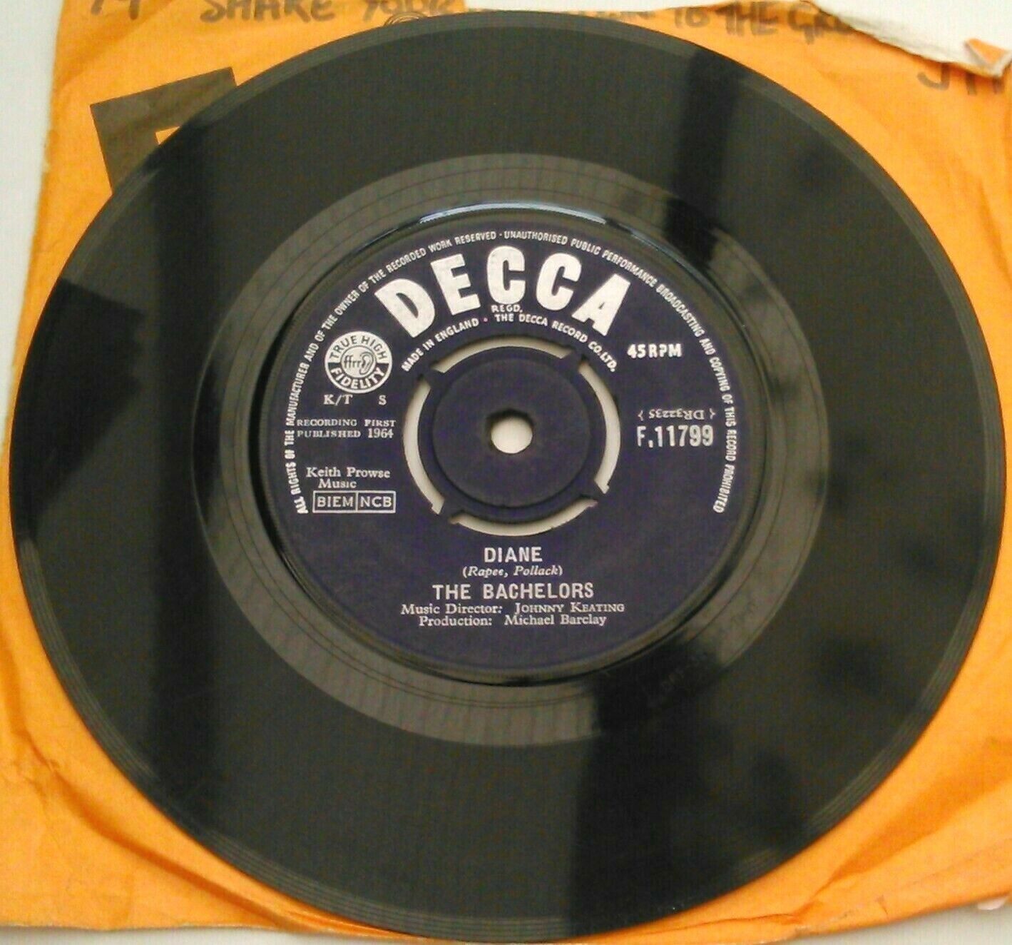 The Bachelors – Diane (Decca, 1964) 7" vinyl single G+/-