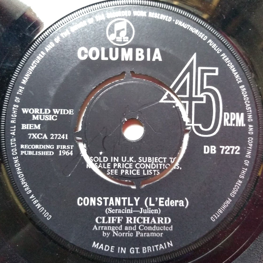 Cliff Richard - Constantly (L'Edera) (Columbia 1964) 7" vinyl single VG/-