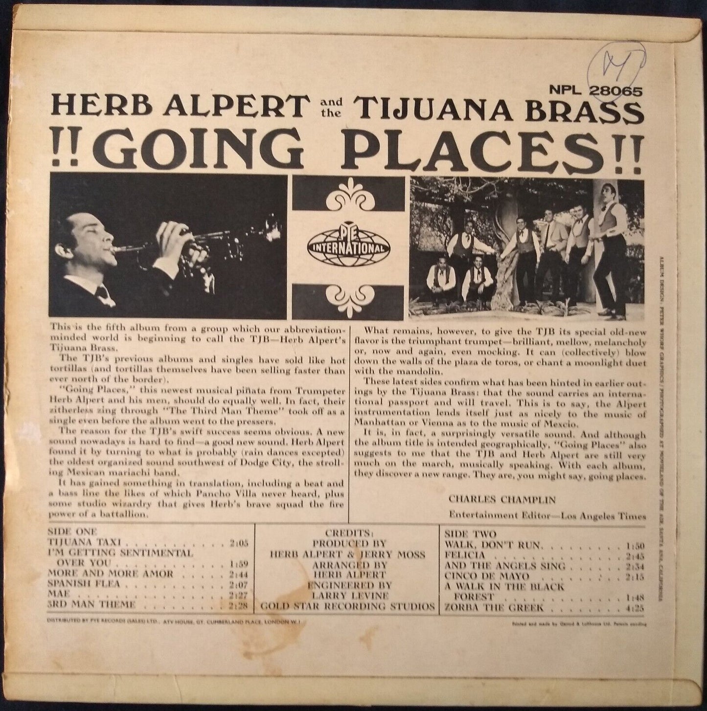 Herb Alpert & The Tijuana Brass ‎– !!Going Places!! (Pye 1965) 12" LP VG/VG