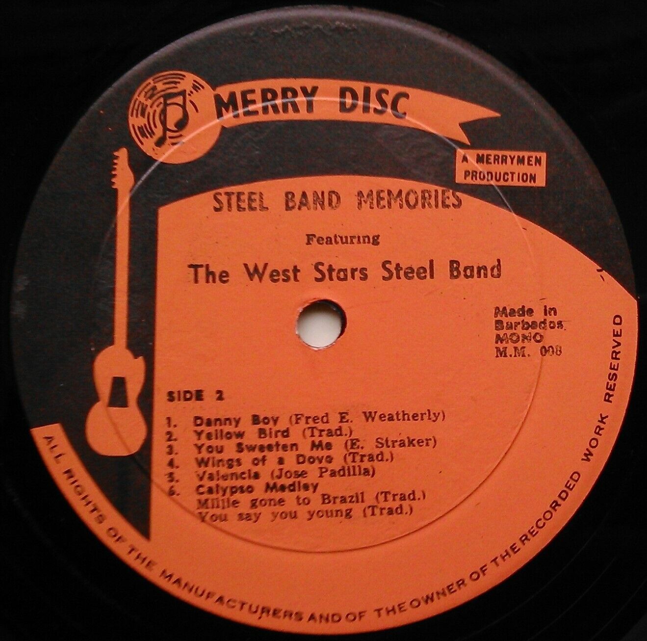 West Stars Steel Band – Steel Band Memories 12" vinyl LP VG/VG Barbados