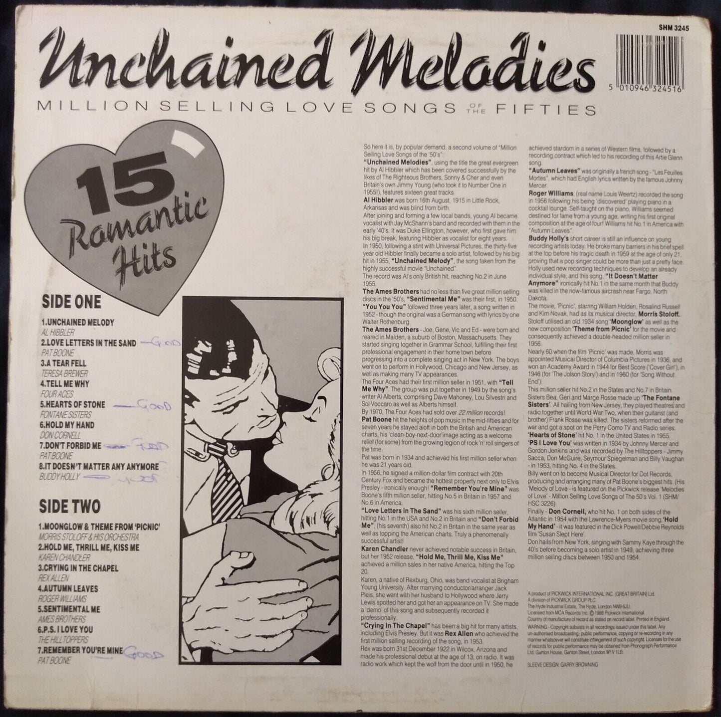 Various ‎– Unchained Melodies: 15 Million Selling Love Songs Of The Fifties LP