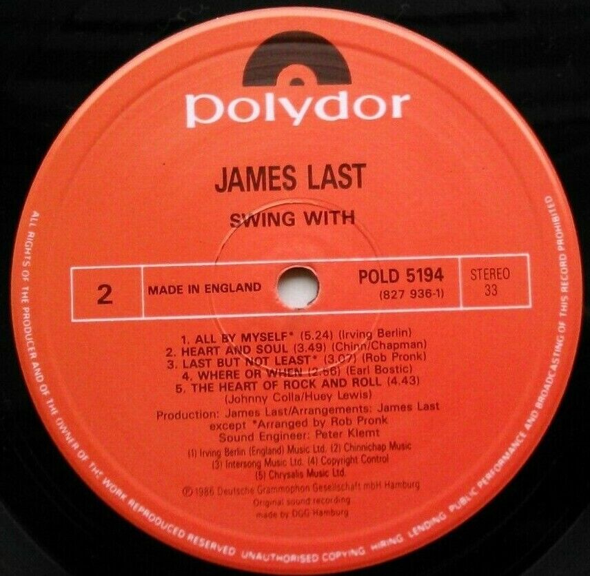 James Last – Swing With James Last (Polydor, 1986) 12" vinyl LP VG+/VG