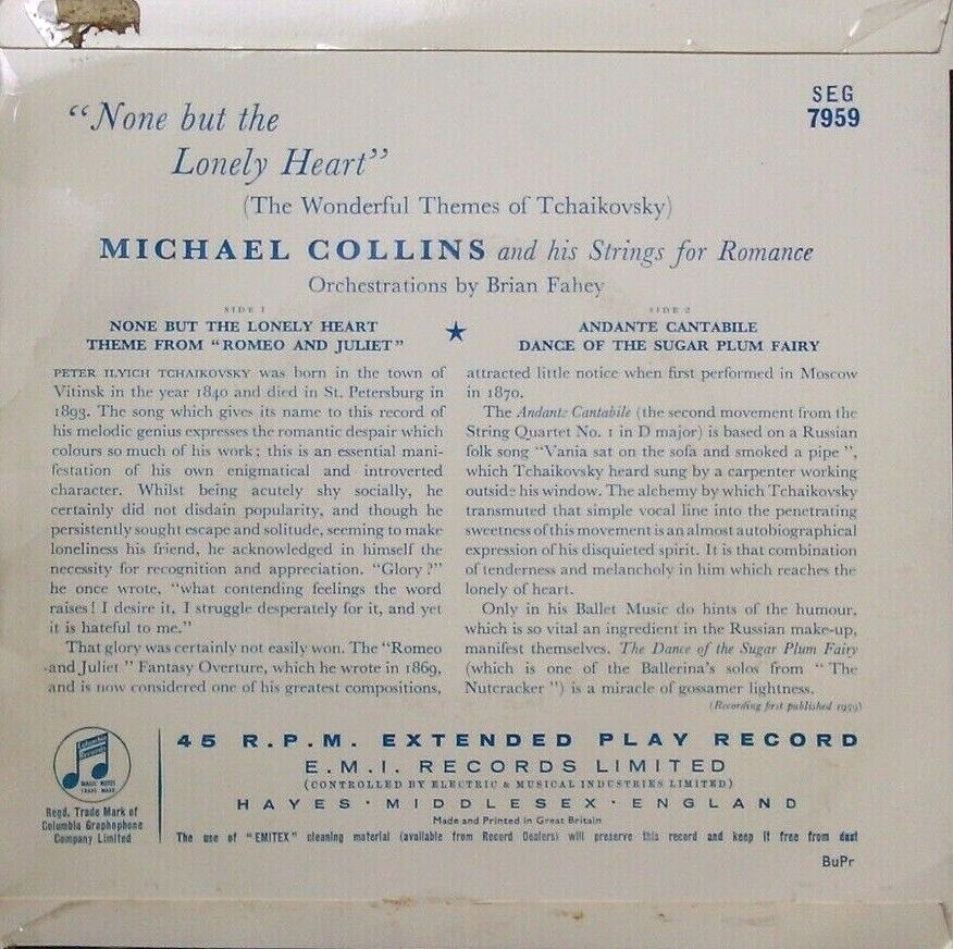 Michael Collins - None But The Lonely Heart (Columbia) 7" vinyl P/S EP VG/VG