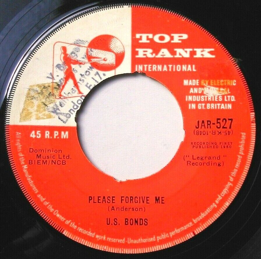 U.S. Bonds - New Orleans (Top Rank, 1960) 7" vinyl single G/- jukebox centre