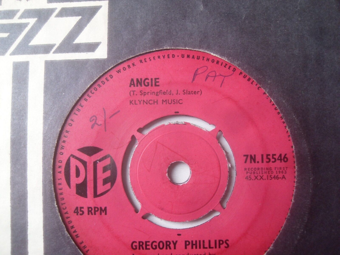 Gregory Phillips – Angie (Pye, 1963) 7" vinyl single VG/- Jimmy Page