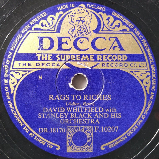 David Whitfield - Rags to Riches (Decca 1953) 10" shellac VG/-