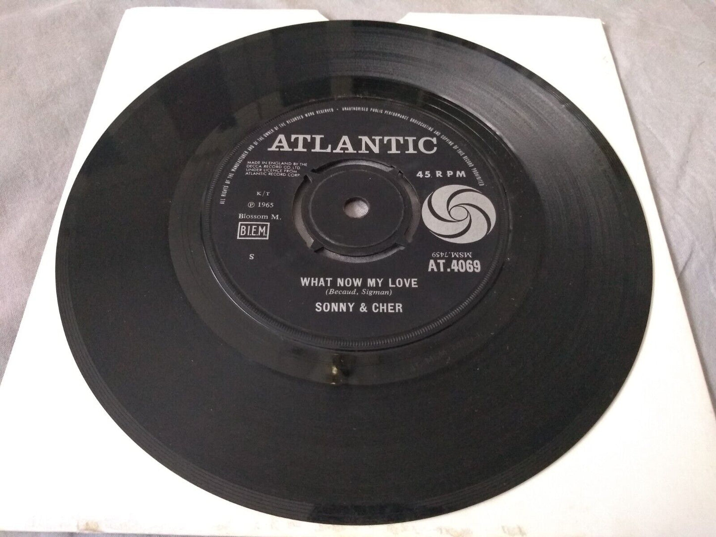 Sonny & Cher – What Now My Love (Atlantic 1965) 7” vinyl single VG/-