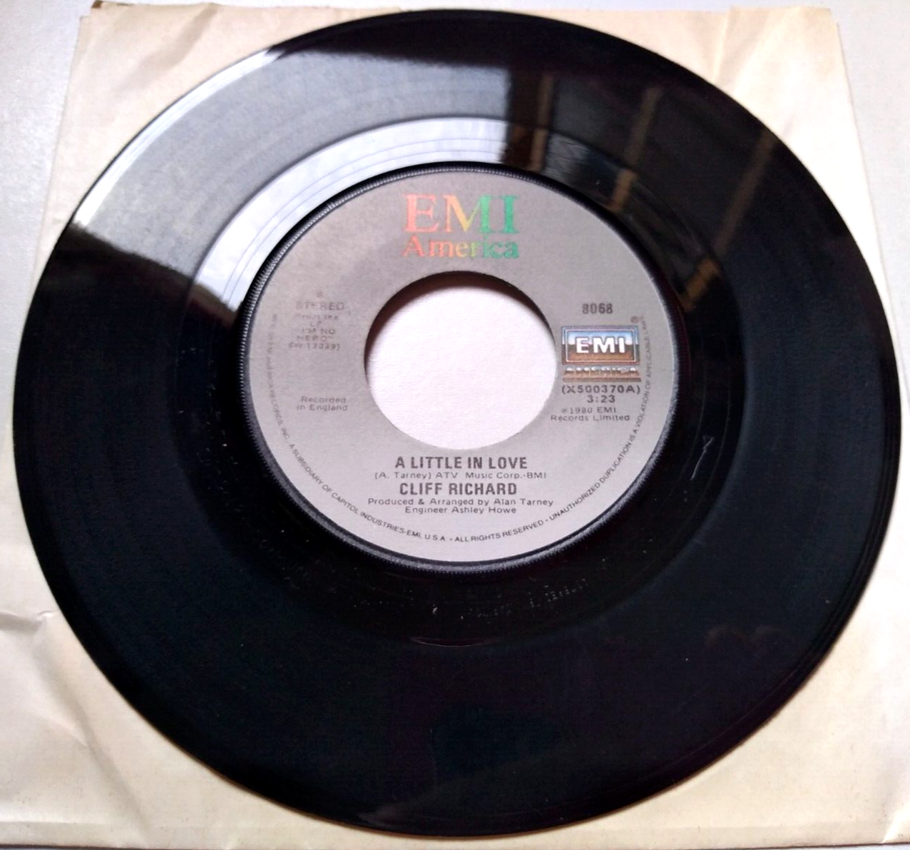 Cliff Richard – A Little In Love (EMI 1980) 7" vinyl single VG/- US jukebox