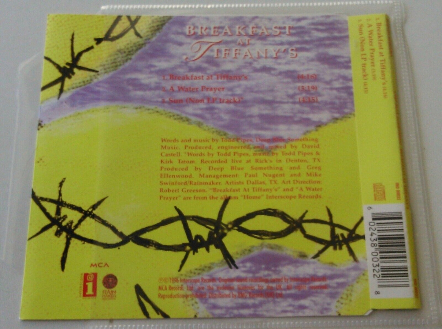 Deep Blue Something ‎– Breakfast At Tiffany's CD single *no case - wallet*