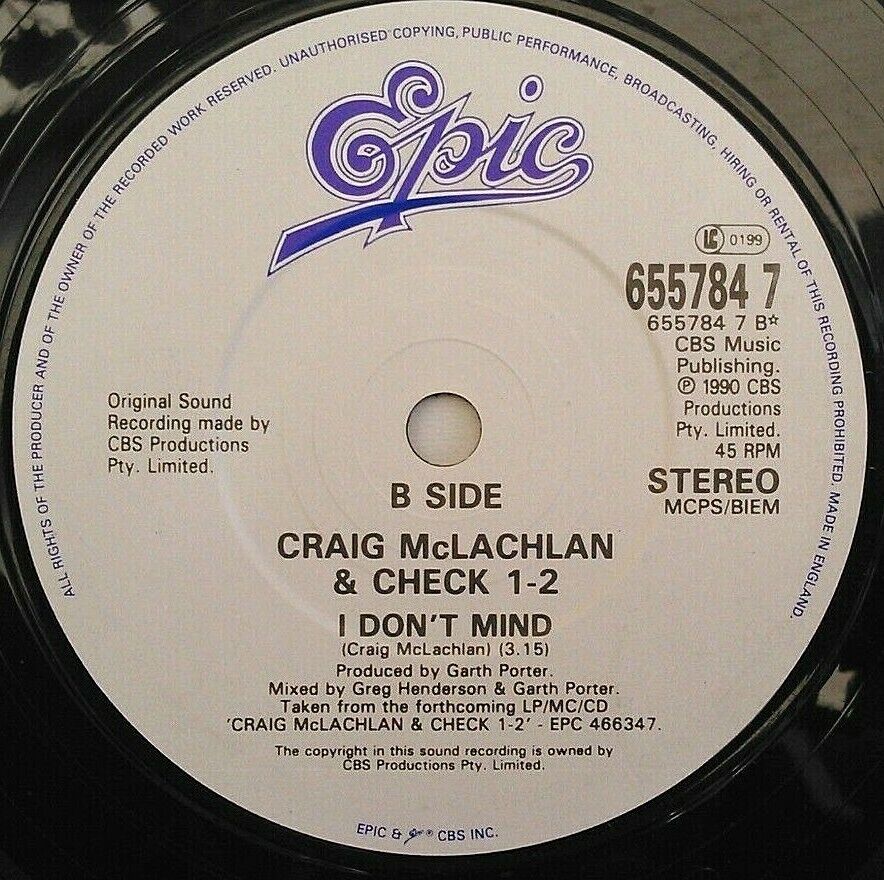 Craig McLachlan And Check 1-2 - Mona (Epic, 1990) 7" vinyl single VG/-