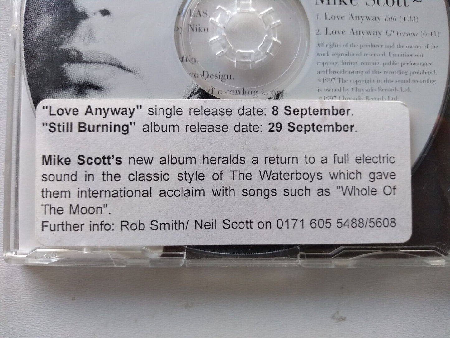 Mike Scott - Love Anyway (1997) 2 track promo CD single