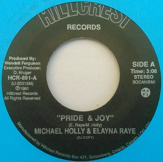 Michael Holly, Elayna Raye - "Pride & Joy" (1991) 7" vinyl single VG/VG US promo