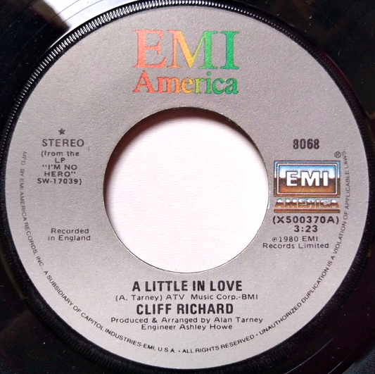 Cliff Richard – A Little In Love (EMI 1980) 7" vinyl single VG/- US jukebox