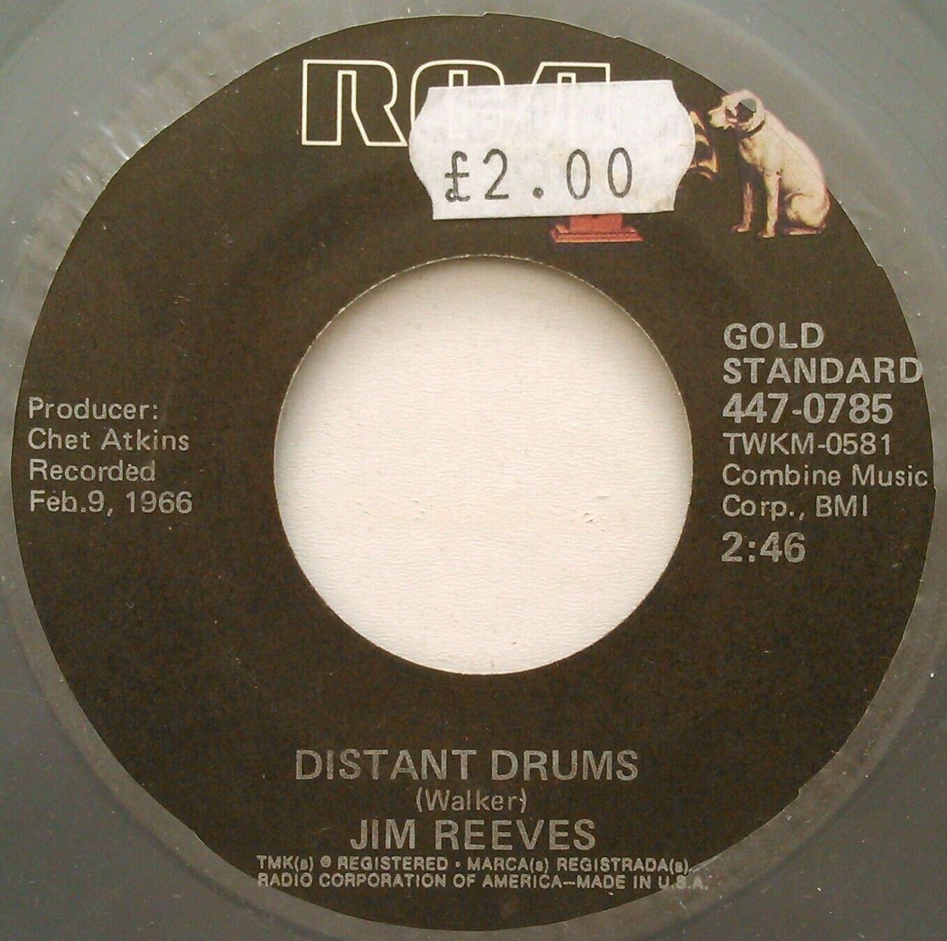 Jim Reeves – Distant Drums (RCA, 1975) 7" vinyl single VG/- jukebox centre US